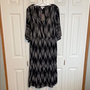J. Jill Black and Gray Patterned Midi Dress